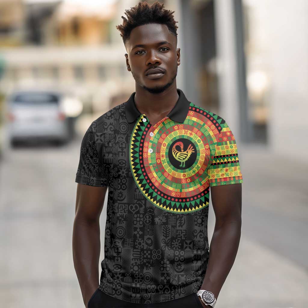 African Sankofa Bird Polo Shirt Adinkra Symbols - Chest Arm Tattoo