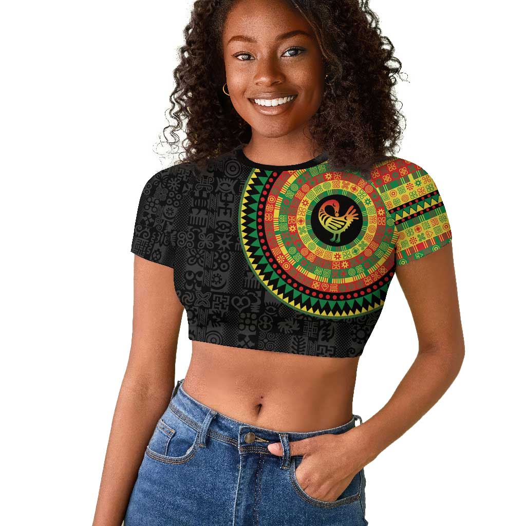African Sankofa Bird Raglan Cropped T shirt Adinkra Symbols - Chest Arm Tattoo