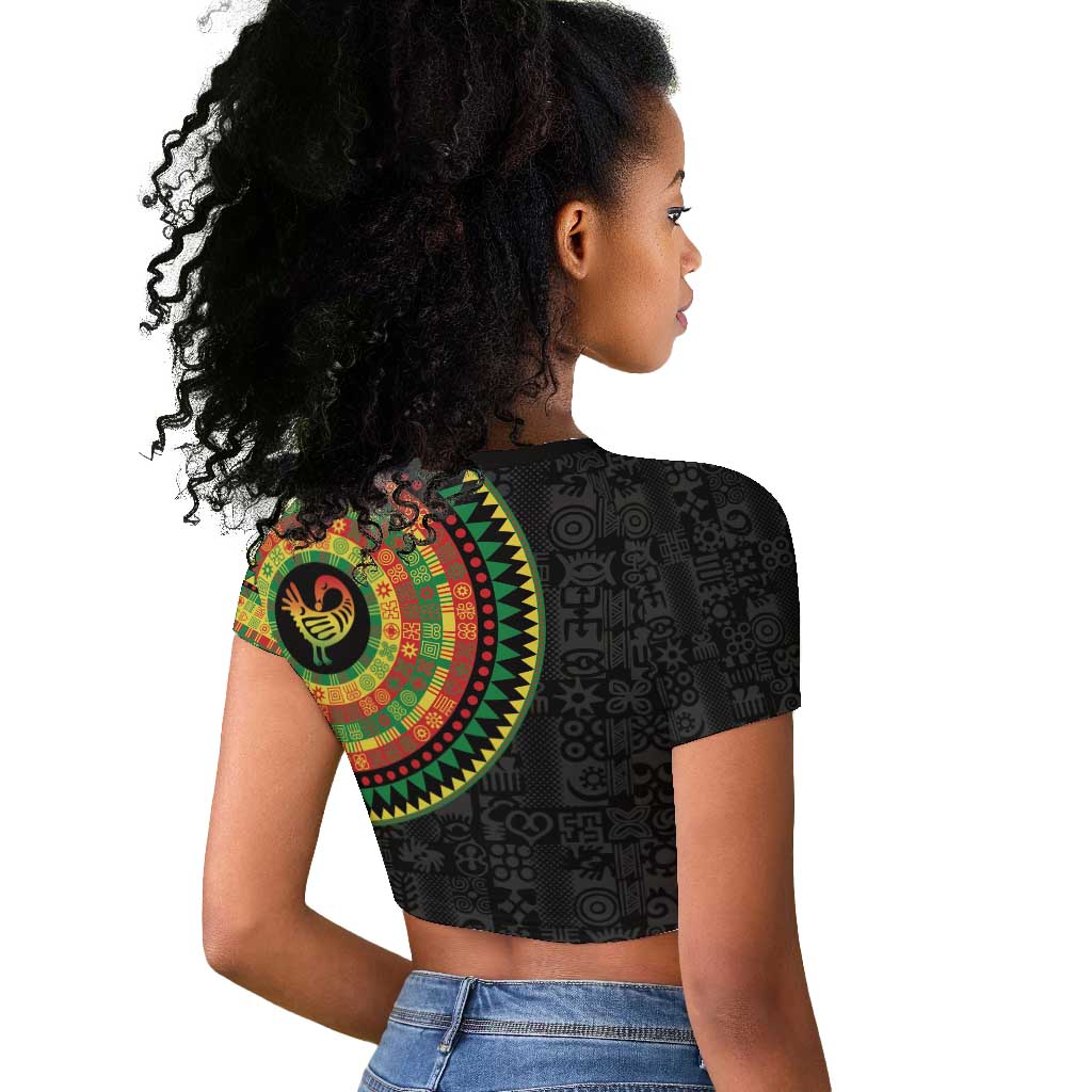 African Sankofa Bird Raglan Cropped T shirt Adinkra Symbols - Chest Arm Tattoo