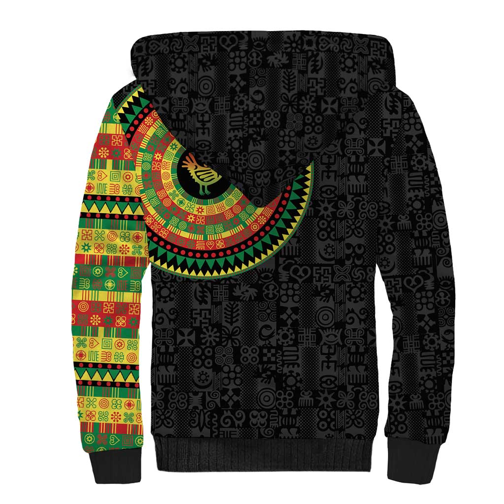 African Sankofa Bird Sherpa Hoodie Adinkra Symbols - Chest Arm Tattoo