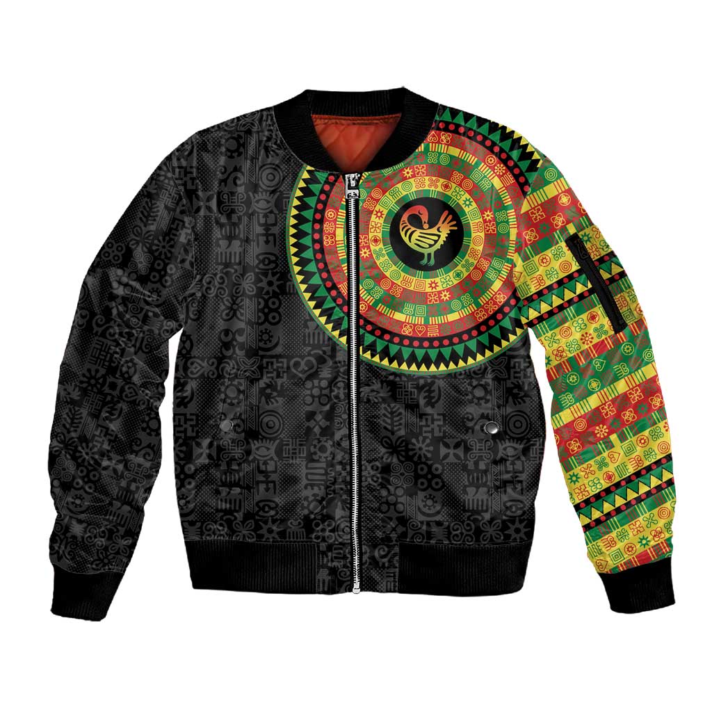 African Sankofa Bird Sleeve Zip Bomber Jacket Adinkra Symbols - Chest Arm Tattoo