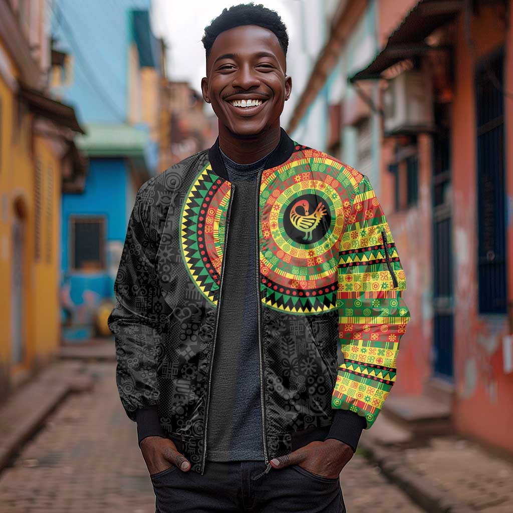 African Sankofa Bird Sleeve Zip Bomber Jacket Adinkra Symbols - Chest Arm Tattoo