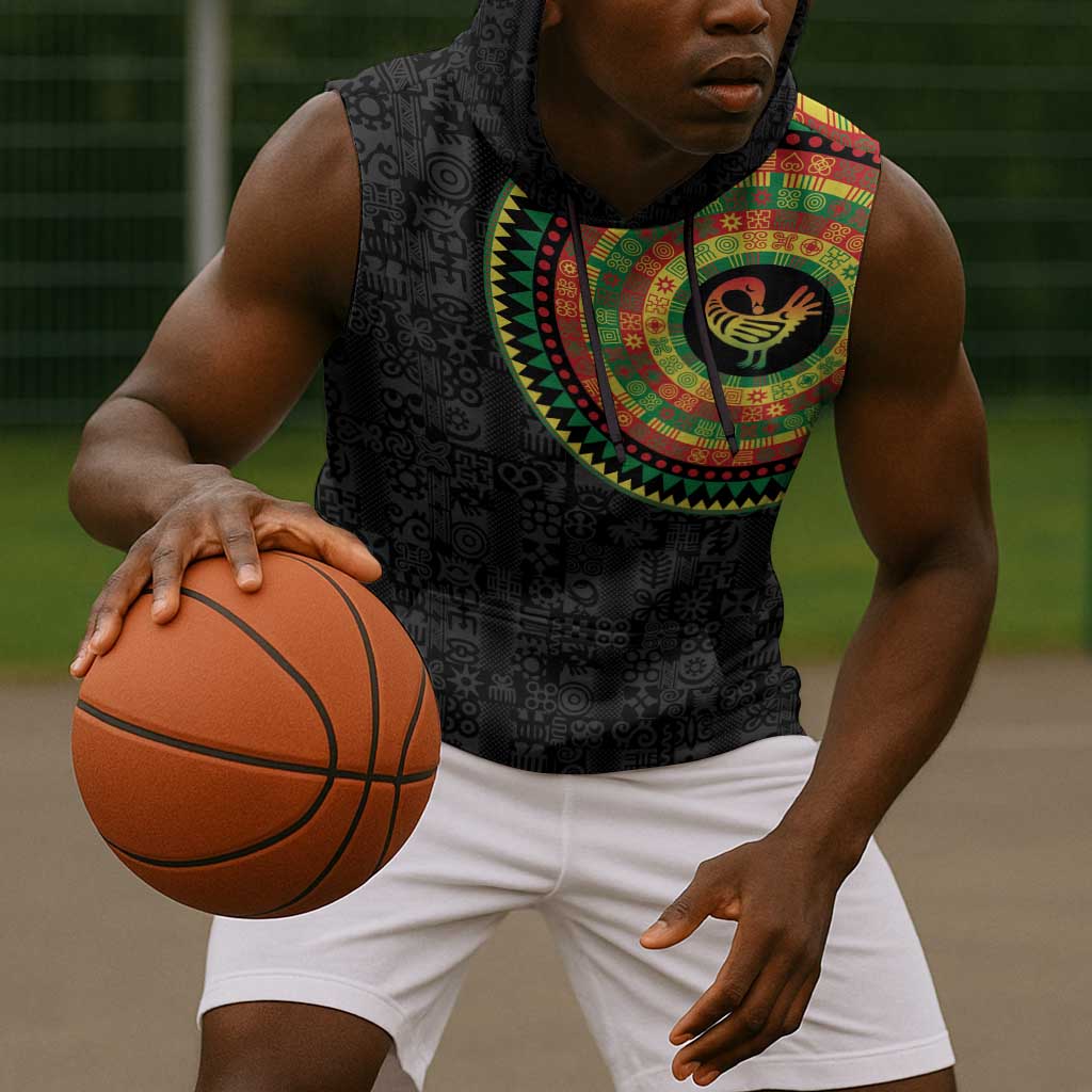 African Sankofa Bird Sleeveless Hoodie Adinkra Symbols - Chest Arm Tattoo - African Pride