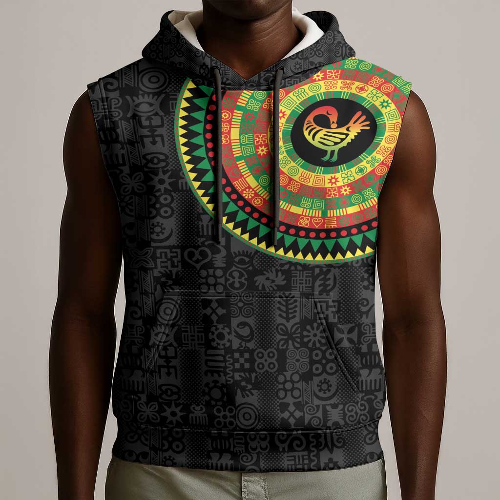 African Sankofa Bird Sleeveless Hoodie Adinkra Symbols - Chest Arm Tattoo - African Pride