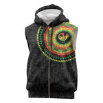 African Sankofa Bird Sleeveless Zip Hoodie Adinkra Symbols - Chest Arm Tattoo - African Pride