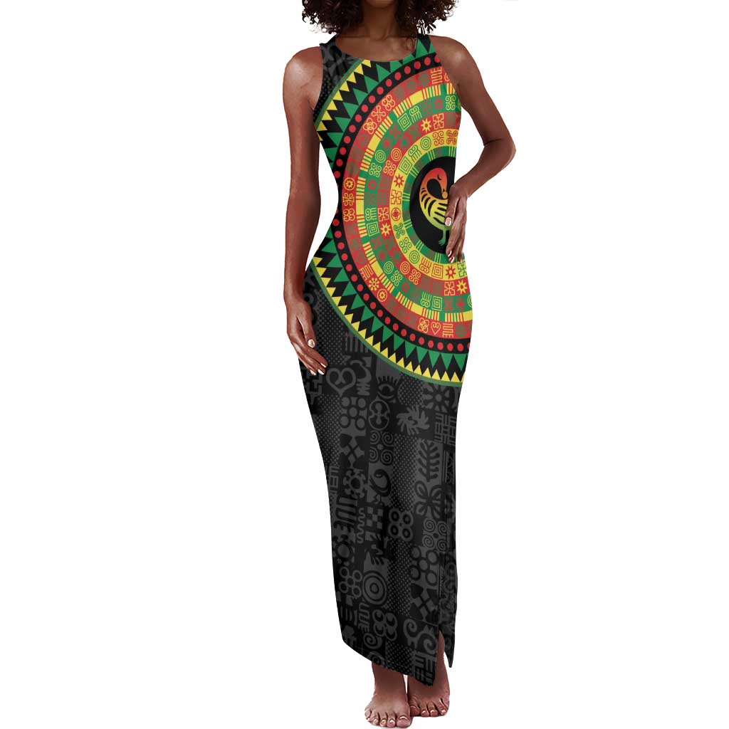 African Sankofa Bird Tank Maxi Dress Adinkra Symbols - Chest Arm Tattoo