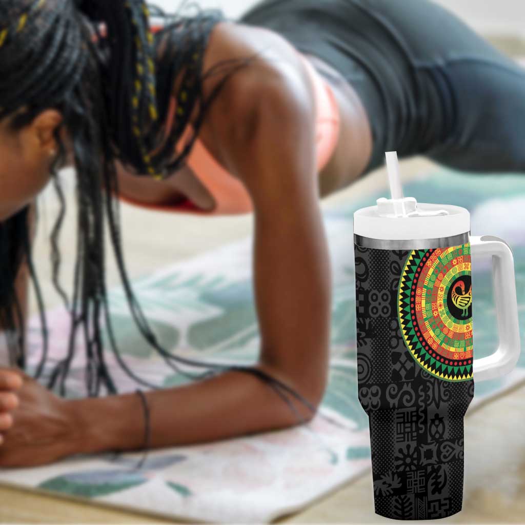 African Sankofa Bird Tumbler With Handle Adinkra Symbols - Chest Arm Tattoo
