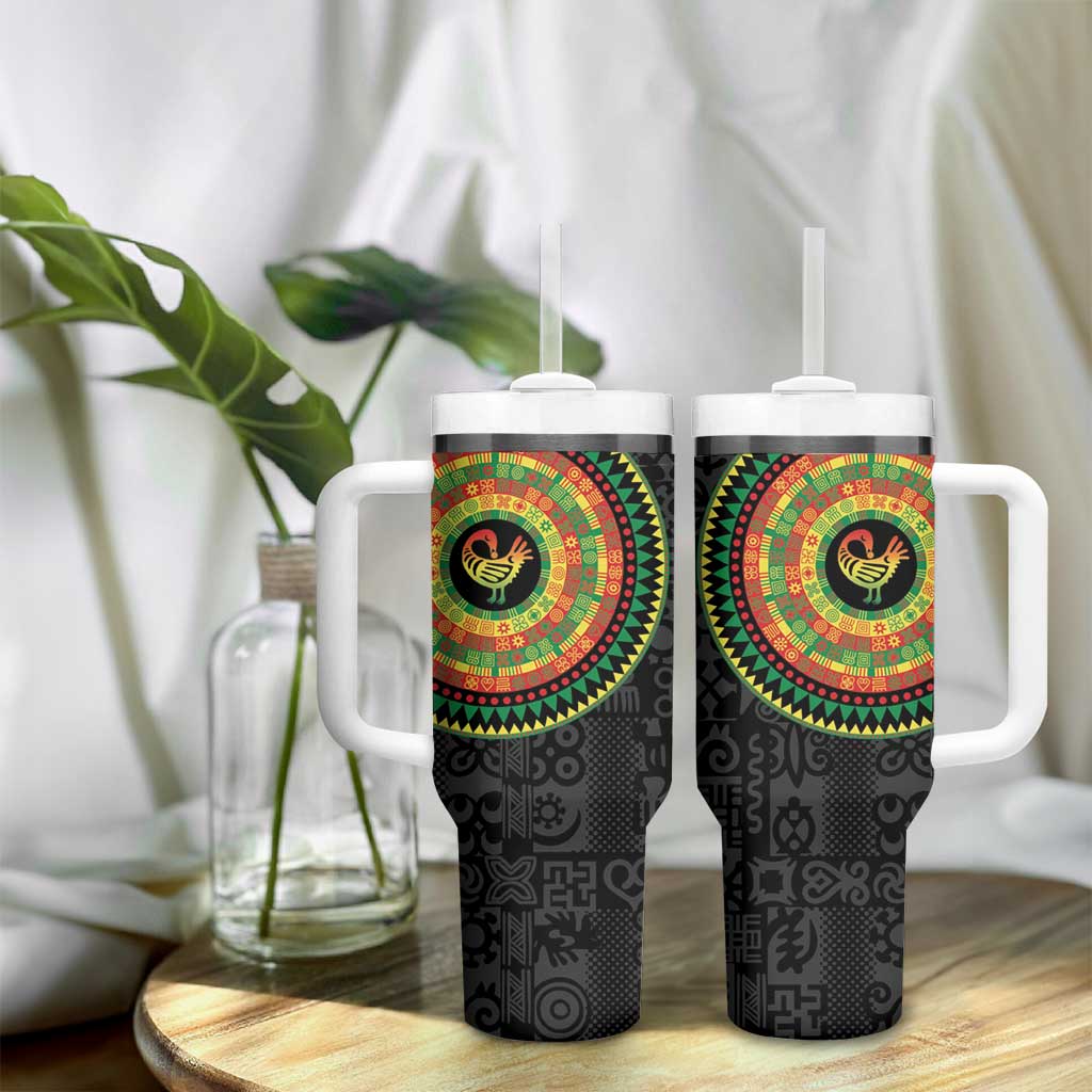 African Sankofa Bird Tumbler With Handle Adinkra Symbols - Chest Arm Tattoo