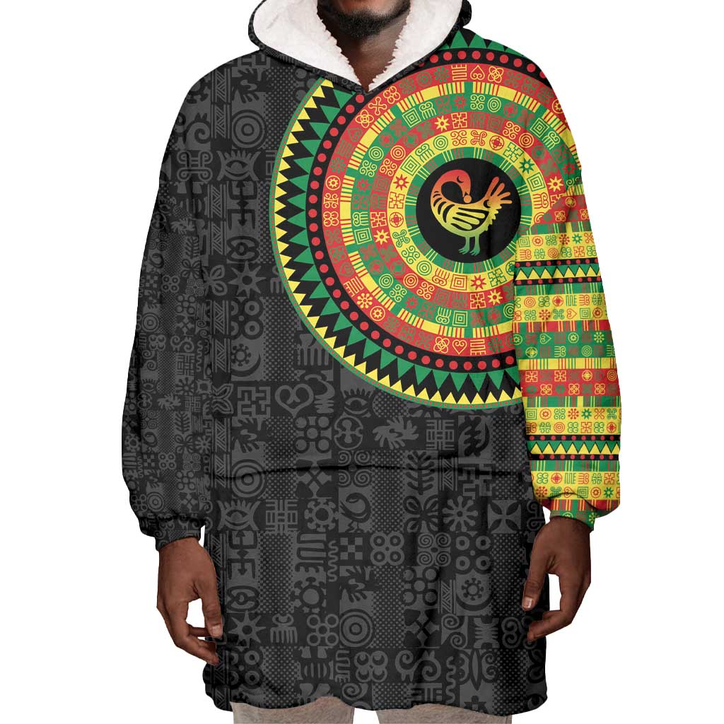African Sankofa Bird Wearable Blanket Hoodie Adinkra Symbols - Chest Arm Tattoo