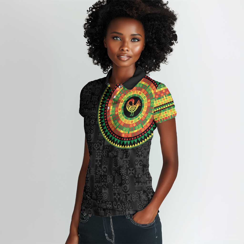 African Sankofa Bird Women Polo Shirt Adinkra Symbols - Chest Arm Tattoo