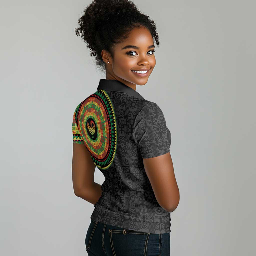 African Sankofa Bird Women Polo Shirt Adinkra Symbols - Chest Arm Tattoo