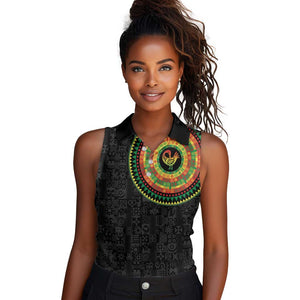 African Sankofa Bird Women Sleeveless Polo Shirt Adinkra Symbols - Chest Arm Tattoo