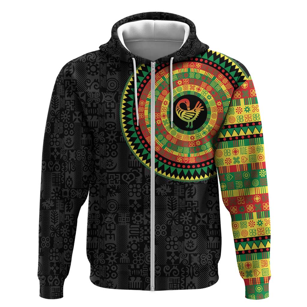 African Sankofa Bird Zip Hoodie Adinkra Symbols - Chest Arm Tattoo