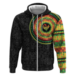 African Sankofa Bird Zip Hoodie Adinkra Symbols - Chest Arm Tattoo