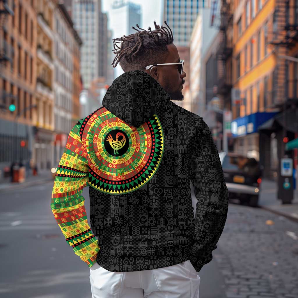 African Sankofa Bird Zip Hoodie Adinkra Symbols - Chest Arm Tattoo