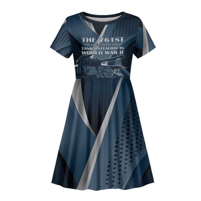 Personalized 761st Tank Battalion WWII Kid Short Sleeve Dress Black Panthers Tribute