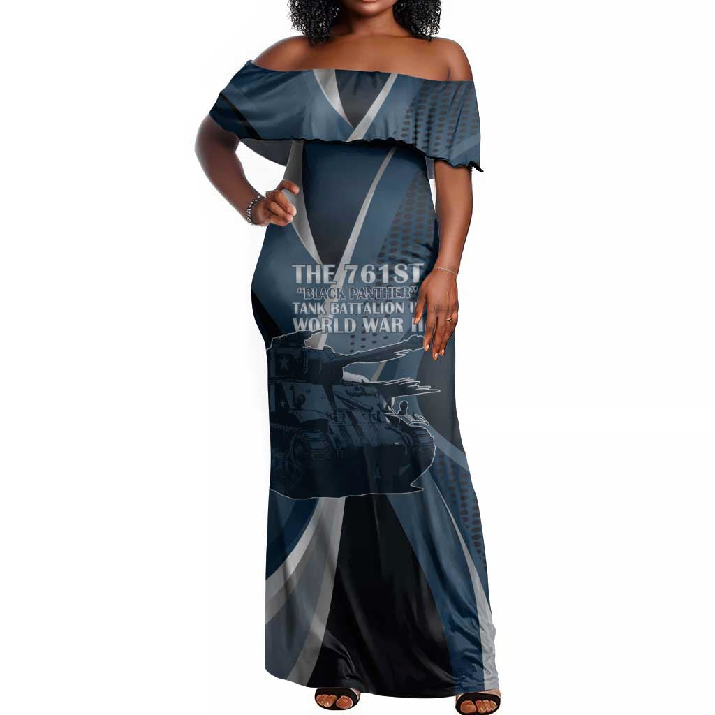 Personalized 761st Tank Battalion WWII Off Shoulder Maxi Dress Black Panthers Tribute