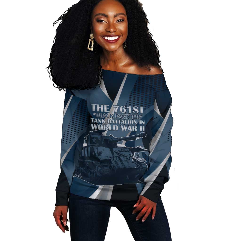Personalized 761st Tank Battalion WWII Off Shoulder Sweater Black Panthers Tribute