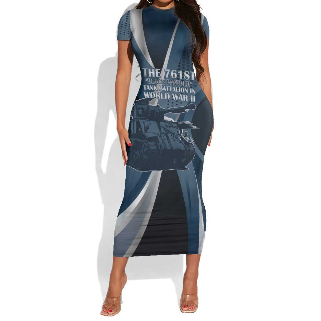Personalized 761st Tank Battalion WWII Short Sleeve Bodycon Dress Black Panthers Tribute
