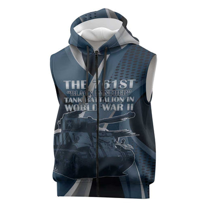 Personalized 761st Tank Battalion WWII Sleeveless Zip Hoodie Black Panthers Tribute