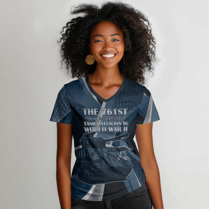Personalized 761st Tank Battalion WWII Women V-Neck T-Shirt Black Panthers Tribute