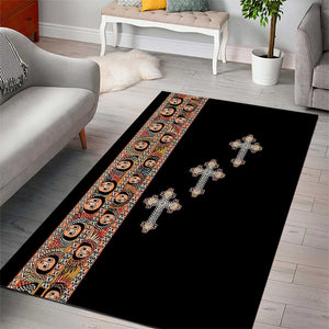 Ethiopia Angels Tilet With Cross Area Rug Black Color