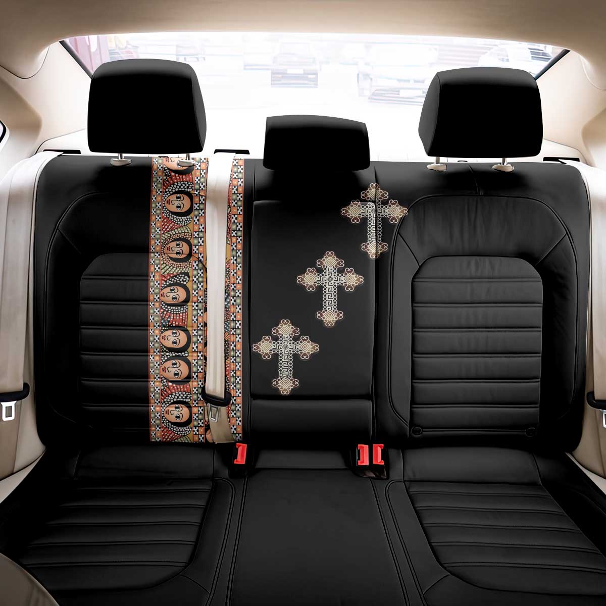 Ethiopia Angels Tilet With Cross Back Car Seat Cover Black Color