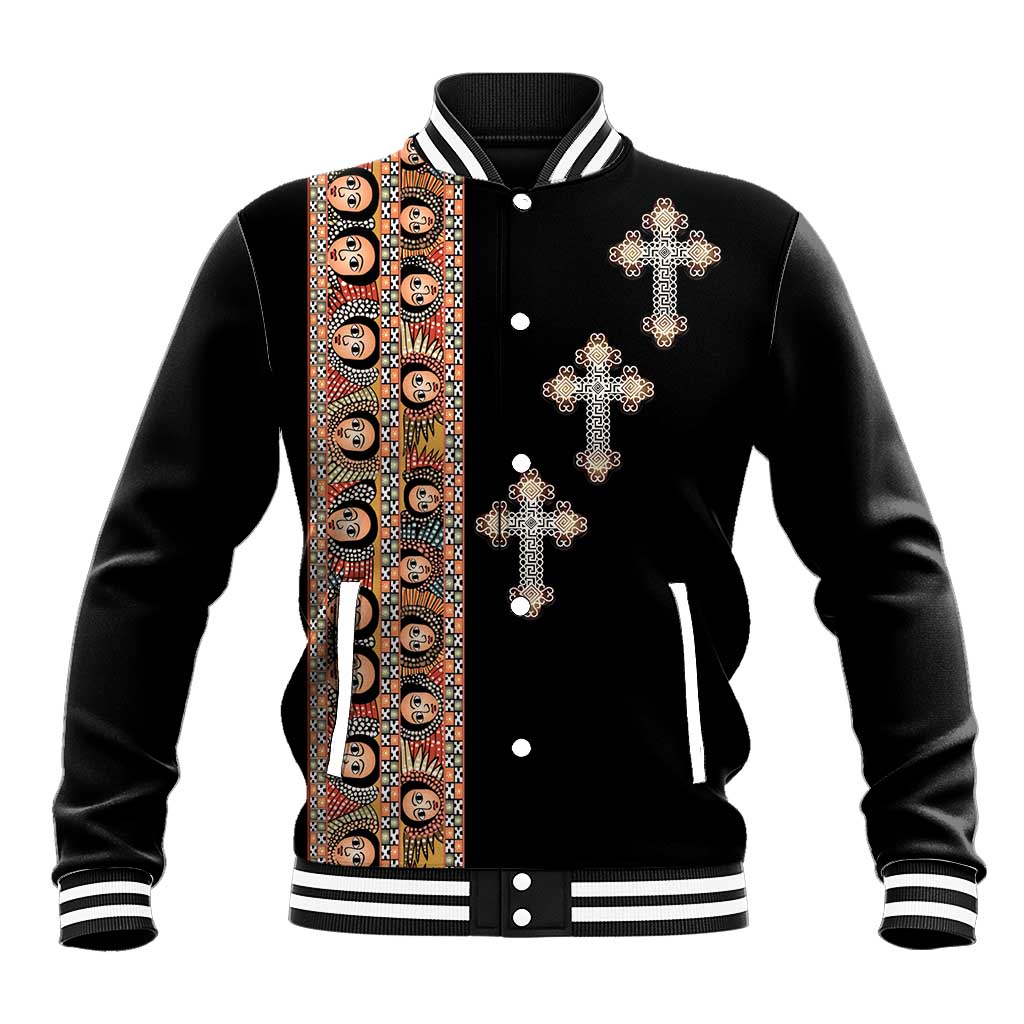 Ethiopia Angels Tilet With Cross Baseball Jacket Black Color