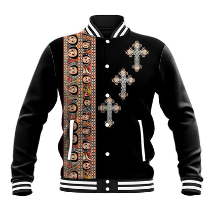 Ethiopia Angels Tilet With Cross Baseball Jacket Black Color