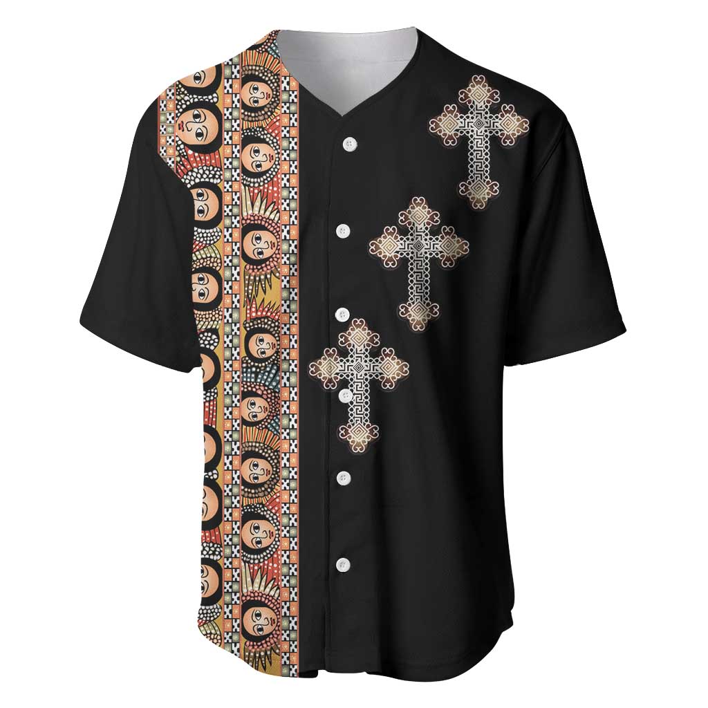 Ethiopia Angels Tilet With Cross Baseball Jersey Black Color
