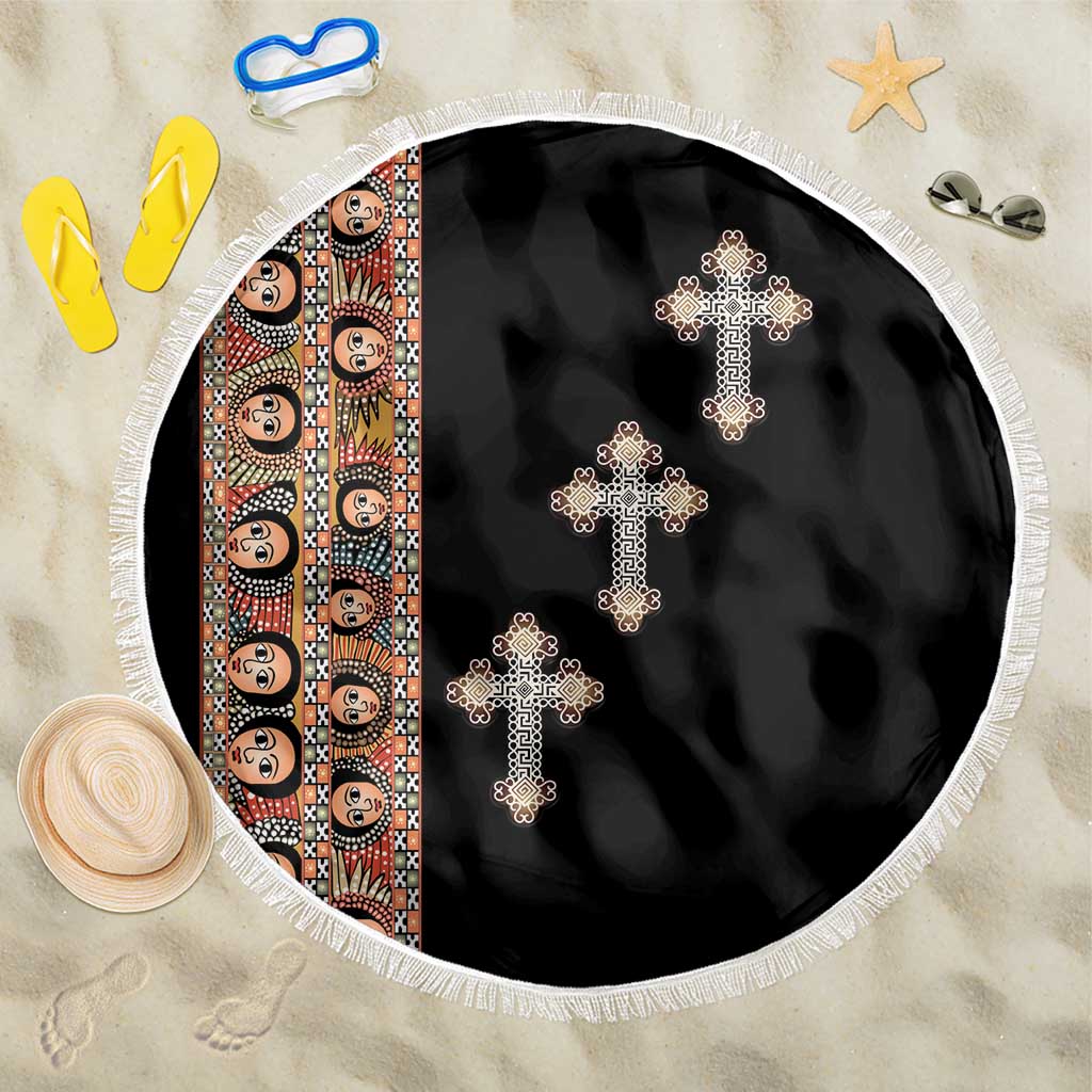 Ethiopia Angels Tilet With Cross Beach Blanket Black Color