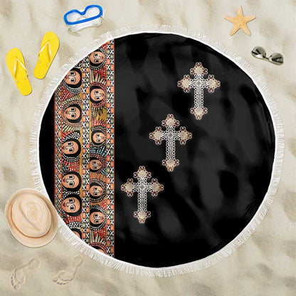 Ethiopia Angels Tilet With Cross Beach Blanket Black Color