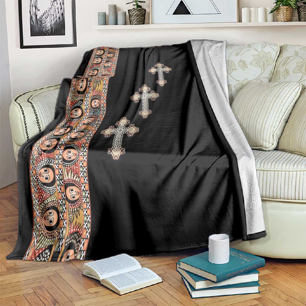 Ethiopia Angels Tilet With Cross Blanket Black Color