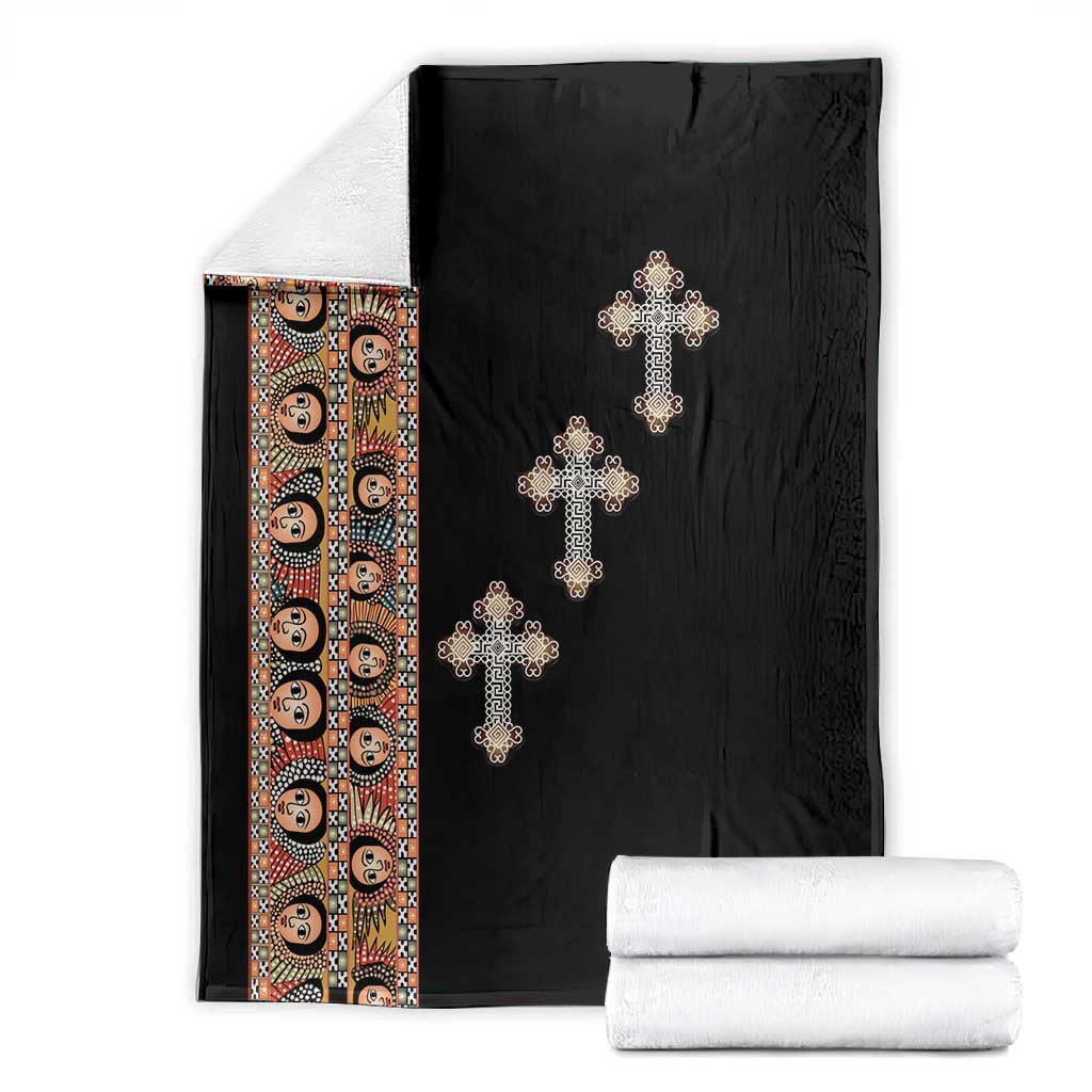 Ethiopia Angels Tilet With Cross Blanket Black Color