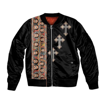 Ethiopia Angels Tilet With Cross Bomber Jacket Black Color