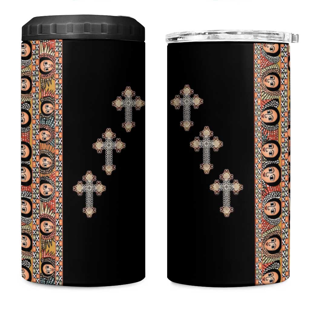 Ethiopia Angels Tilet With Cross 4 in 1 Can Cooler Tumbler Black Color