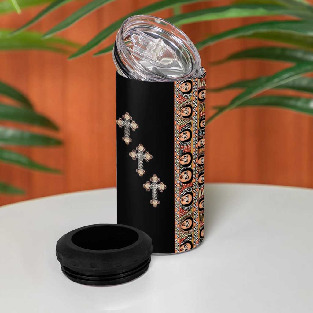 Ethiopia Angels Tilet With Cross 4 in 1 Can Cooler Tumbler Black Color