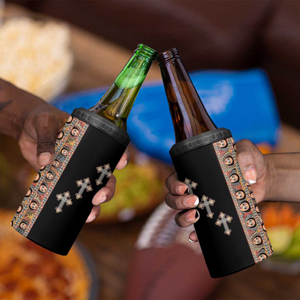 Ethiopia Angels Tilet With Cross 4 in 1 Can Cooler Tumbler Black Color