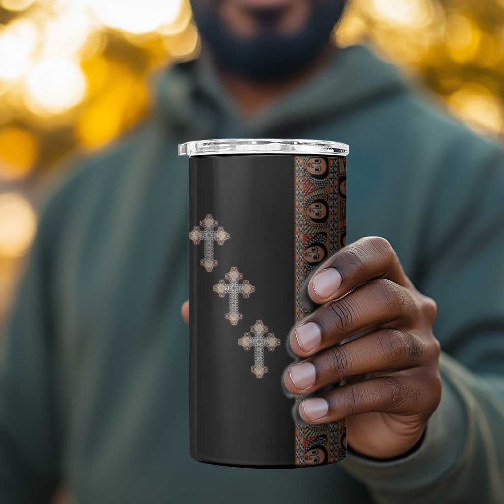 Ethiopia Angels Tilet With Cross 4 in 1 Can Cooler Tumbler Black Color