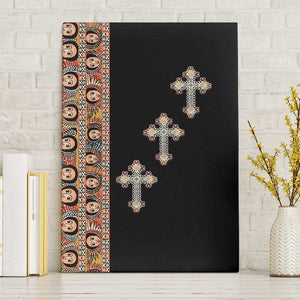 Ethiopia Angels Tilet With Cross Canvas Wall Art Black Color