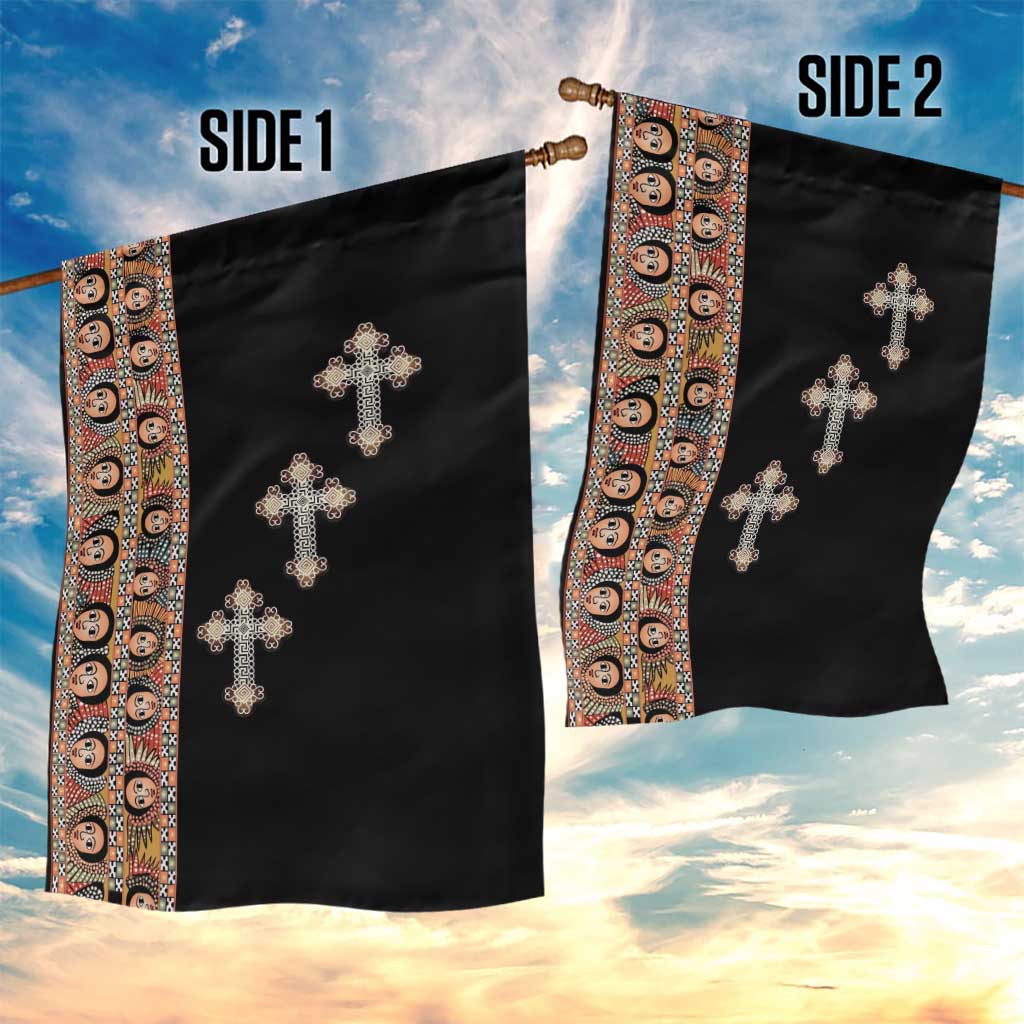 Ethiopia Angels Tilet With Cross Garden Flag Black Color