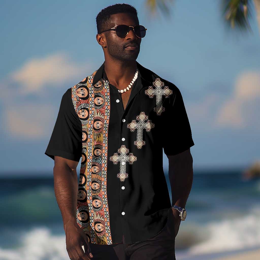 Ethiopia Angels Tilet With Cross Hawaiian Shirt Black Color