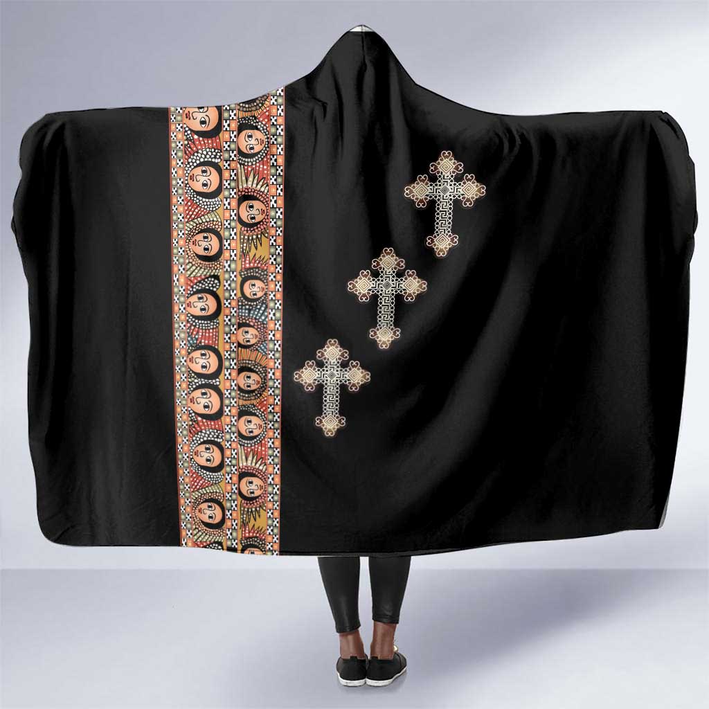 Ethiopia Angels Tilet With Cross Hooded Blanket Black Color