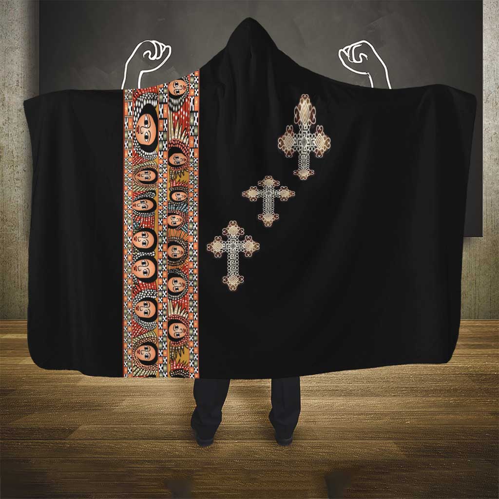 Ethiopia Angels Tilet With Cross Hooded Blanket Black Color