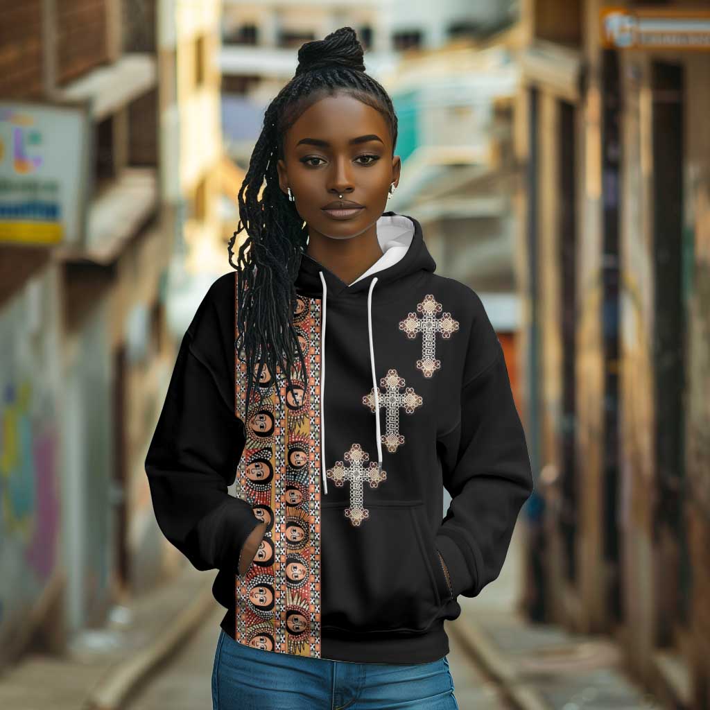 Ethiopia Angels Tilet With Cross Hoodie Black Color