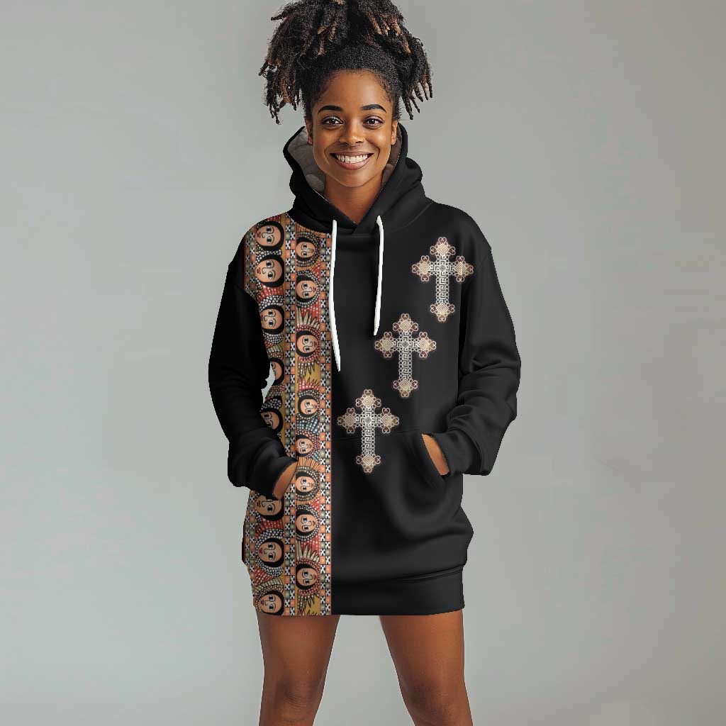 Ethiopia Angels Tilet With Cross Hoodie Dress Black Color