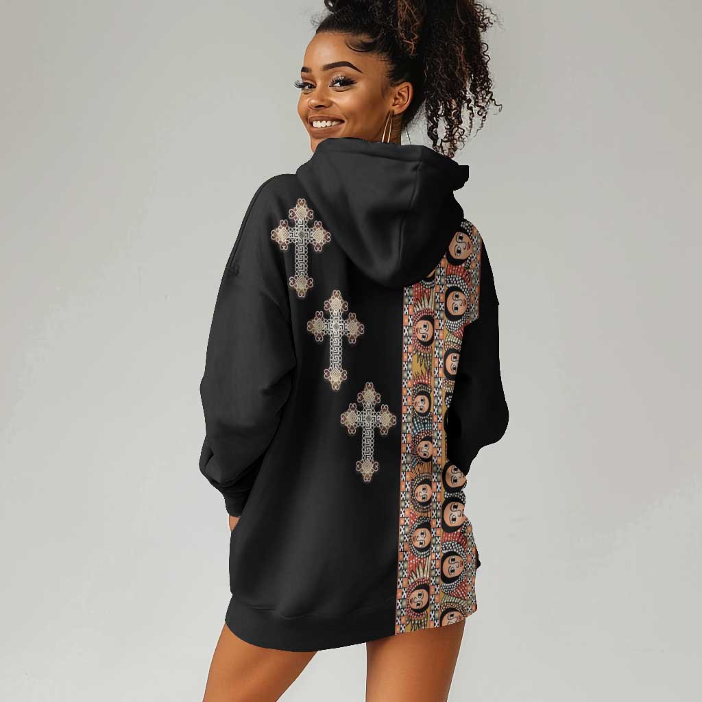 Ethiopia Angels Tilet With Cross Hoodie Dress Black Color