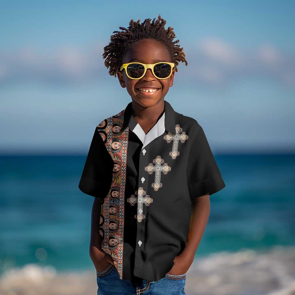 Ethiopia Angels Tilet With Cross Kid Hawaiian Shirt Black Color