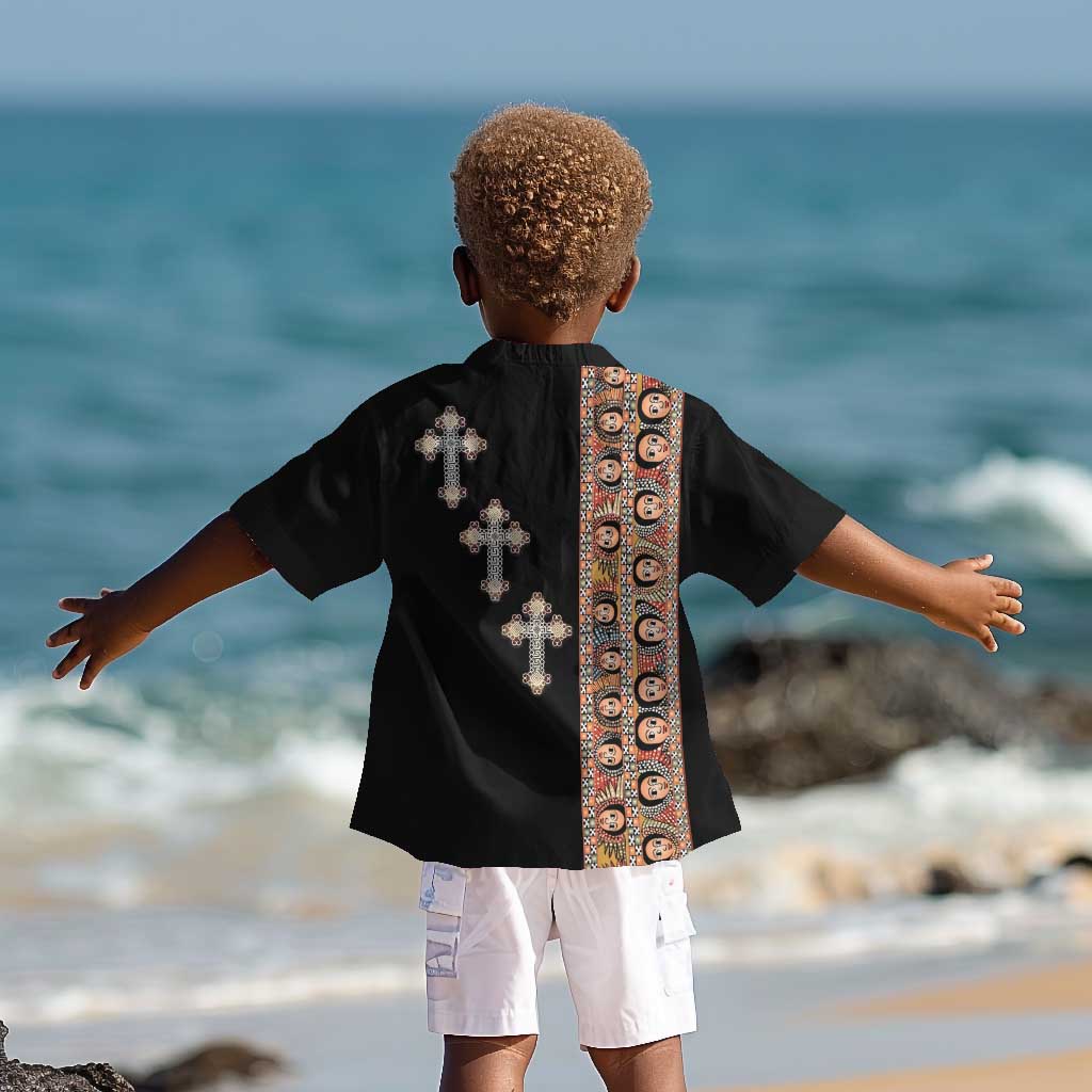 Ethiopia Angels Tilet With Cross Kid Hawaiian Shirt Black Color