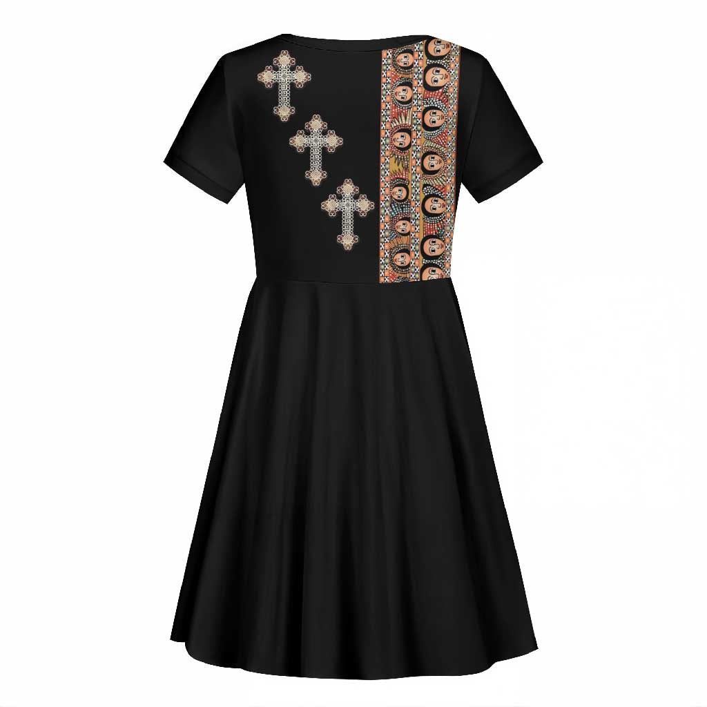 Ethiopia Angels Tilet With Cross Kid Short Sleeve Dress Black Color
